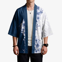 Hawaii Hibiscus Flowers Kimono Blue Polynesian Pattern