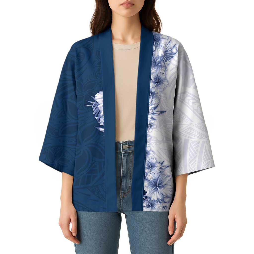 Hawaii Hibiscus Flowers Kimono Blue Polynesian Pattern