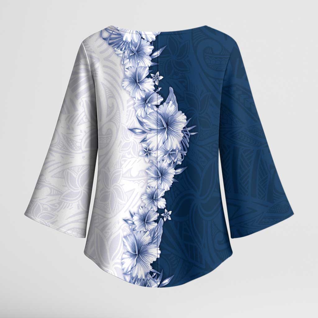 Hawaii Hibiscus Flowers Kimono Sleeve Blouse Blue Polynesian Pattern LT05 - Polynesian Pride