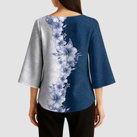 Hawaii Hibiscus Flowers Kimono Sleeve Blouse Blue Polynesian Pattern LT05 - Polynesian Pride