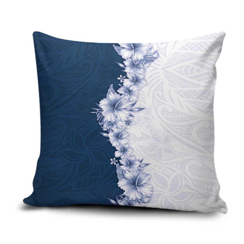 Hawaii Hibiscus Flowers Pillow Cover Blue Polynesian Pattern
