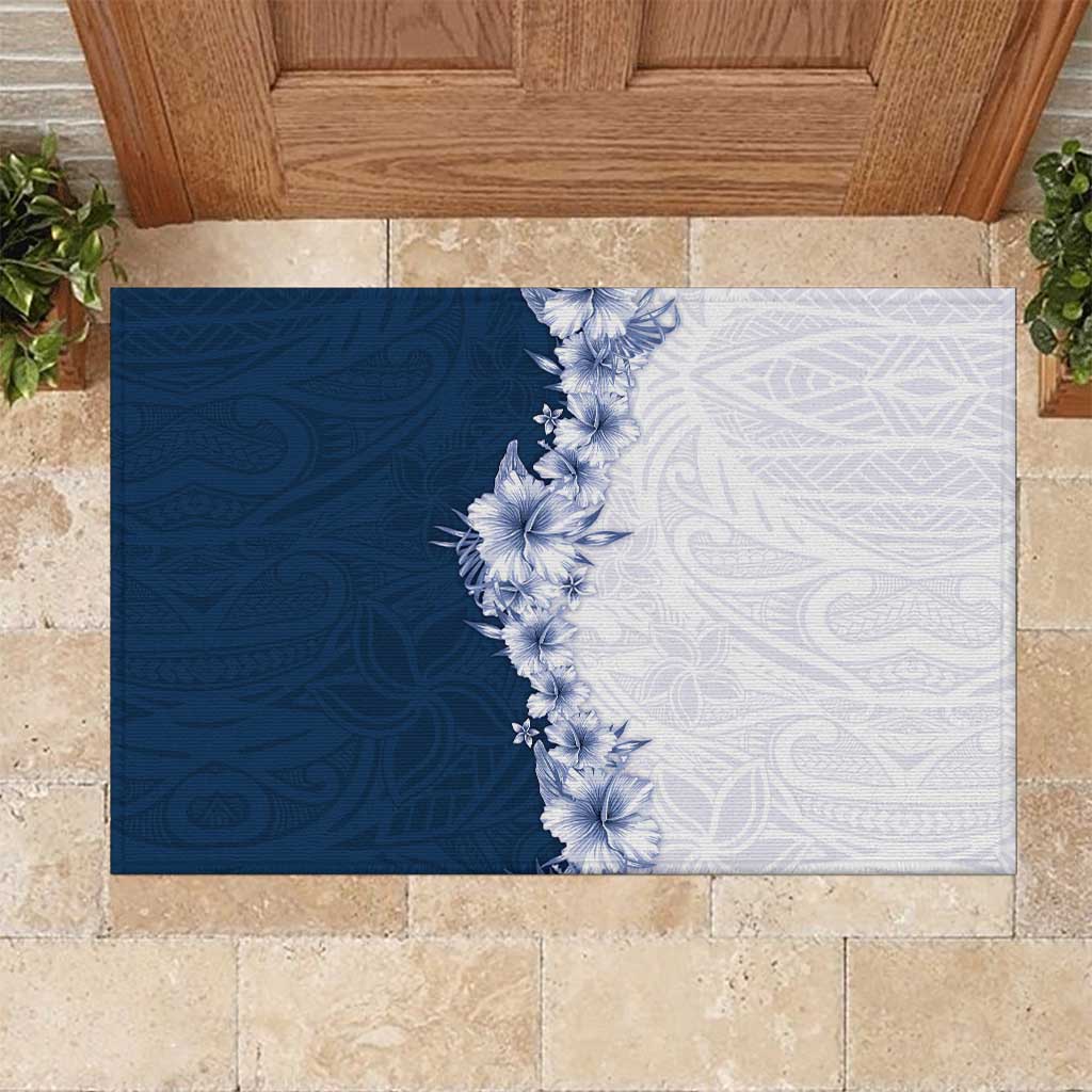 Hawaii Hibiscus Flowers Rubber Doormat Blue Polynesian Pattern LT05 Blue - Polynesian Pride