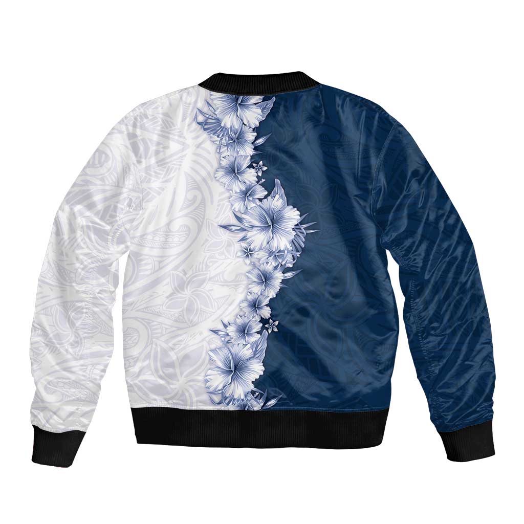 Hawaii Hibiscus Flowers Sleeve Zip Bomber Jacket Blue Polynesian Pattern LT05 - Polynesian Pride