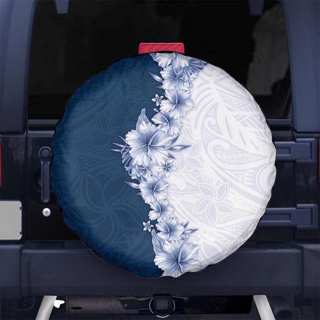 Hawaii Hibiscus Flowers Spare Tire Cover Blue Polynesian Pattern