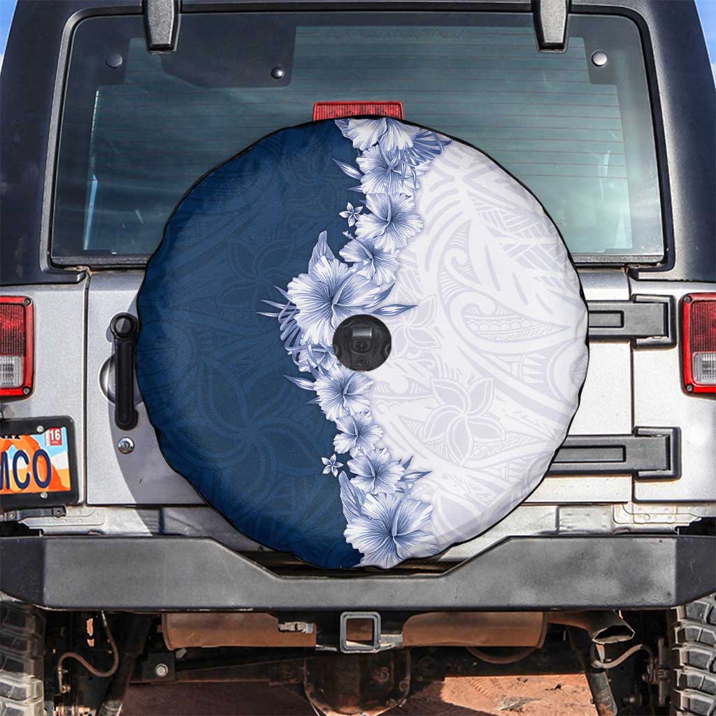 Hawaii Hibiscus Flowers Spare Tire Cover Blue Polynesian Pattern
