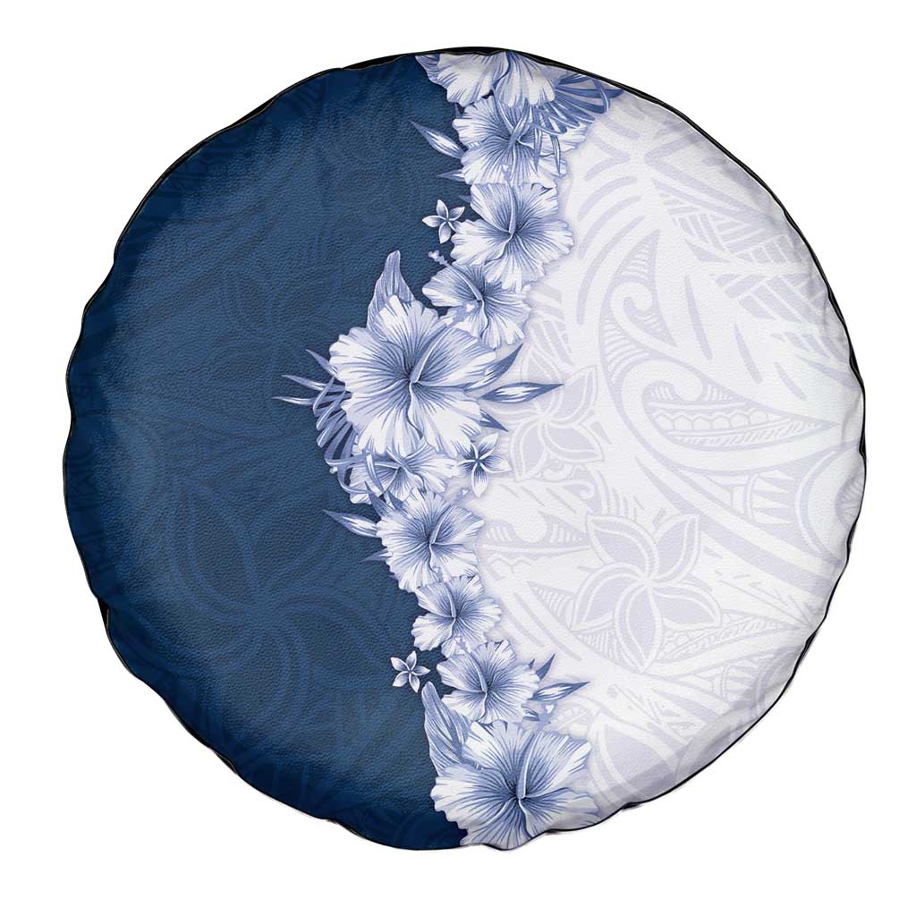 Hawaii Hibiscus Flowers Spare Tire Cover Blue Polynesian Pattern