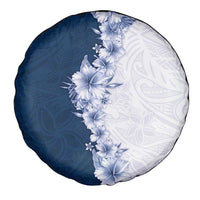 Hawaii Hibiscus Flowers Spare Tire Cover Blue Polynesian Pattern