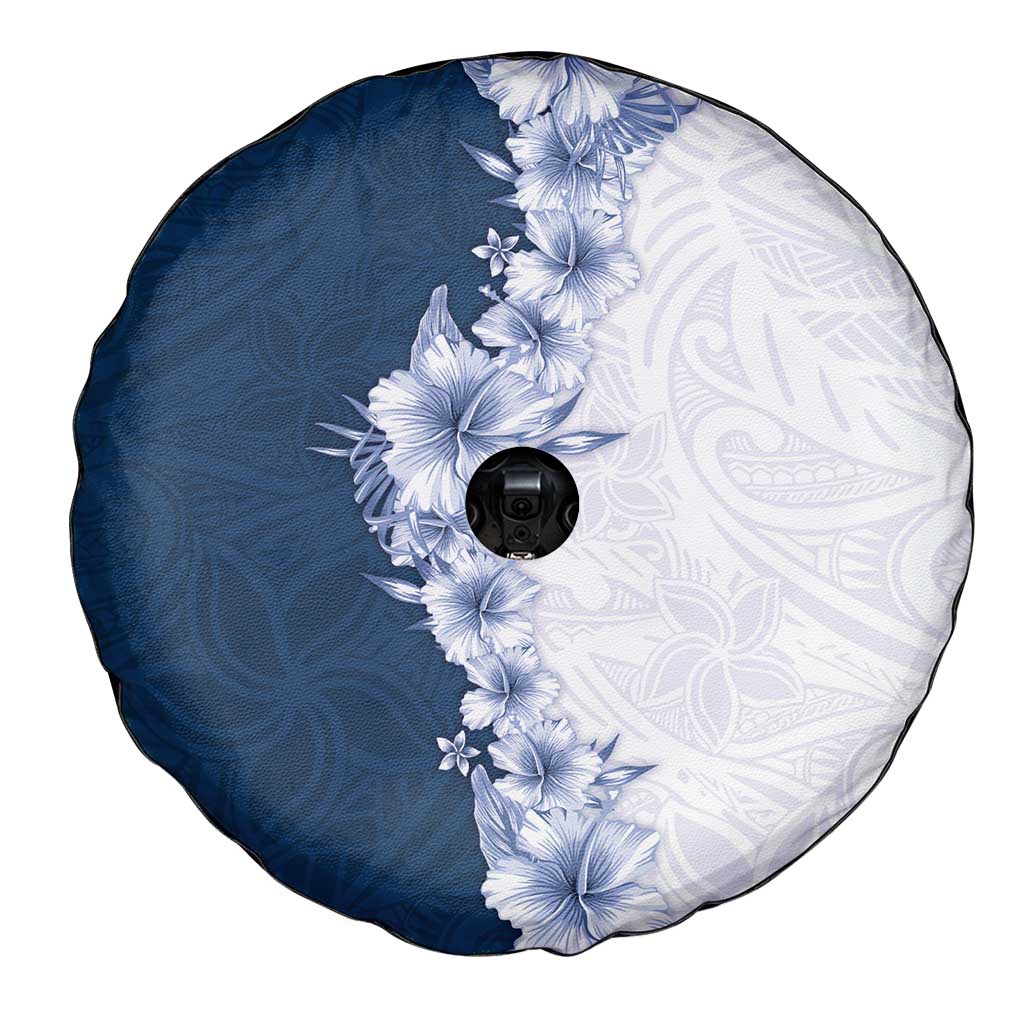 Hawaii Hibiscus Flowers Spare Tire Cover Blue Polynesian Pattern