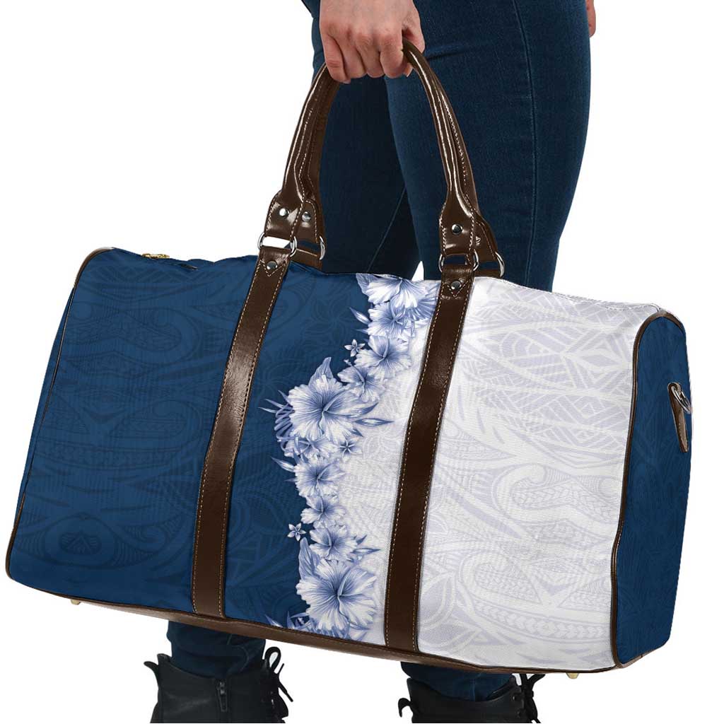 Hawaii Hibiscus Flowers Travel Bag Blue Polynesian Pattern