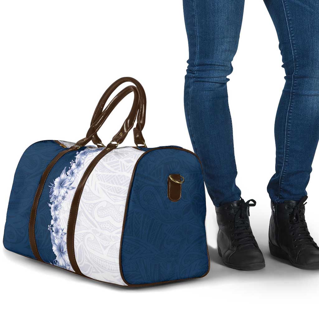 Hawaii Hibiscus Flowers Travel Bag Blue Polynesian Pattern