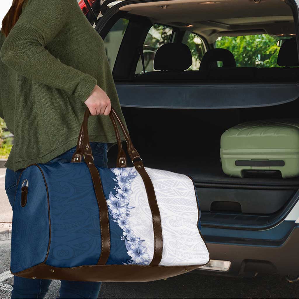 Hawaii Hibiscus Flowers Travel Bag Blue Polynesian Pattern