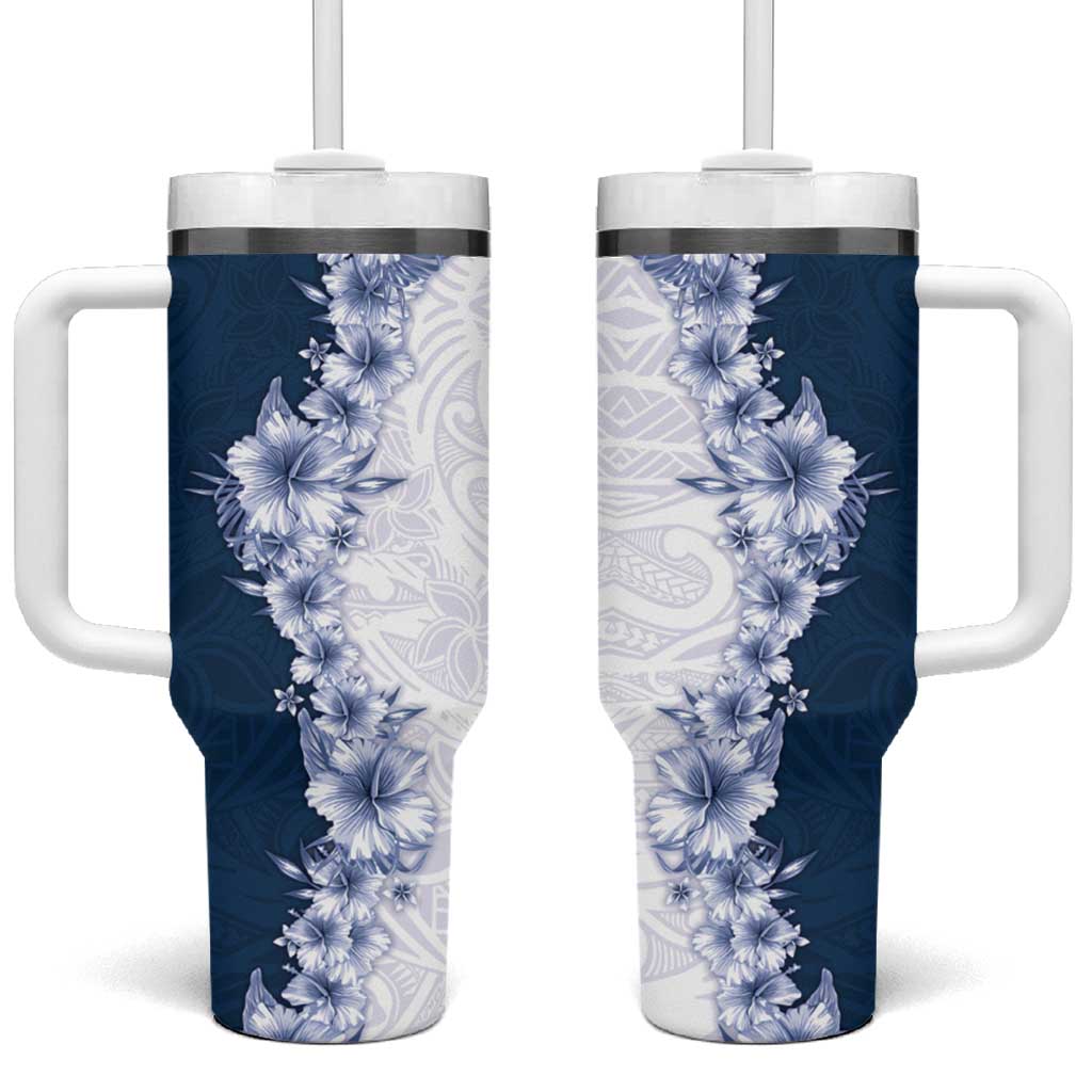 Hawaii Hibiscus Flowers Tumbler With Handle Blue Polynesian Pattern LT05 One Size: 40 oz Blue - Polynesian Pride