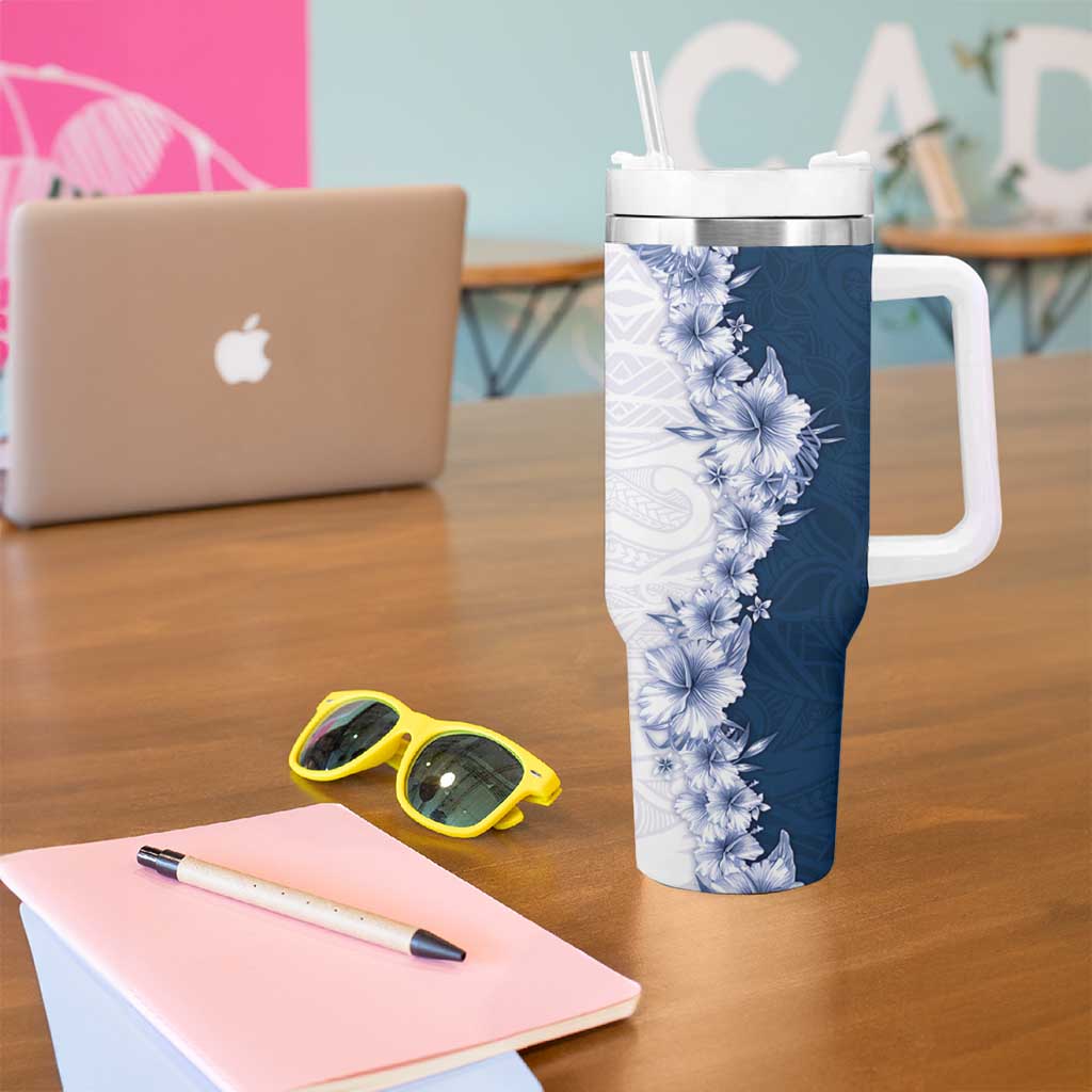 Hawaii Hibiscus Flowers Tumbler With Handle Blue Polynesian Pattern LT05 - Polynesian Pride