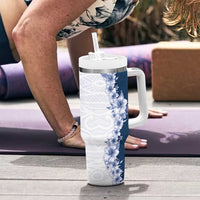 Hawaii Hibiscus Flowers Tumbler With Handle Blue Polynesian Pattern LT05 - Polynesian Pride