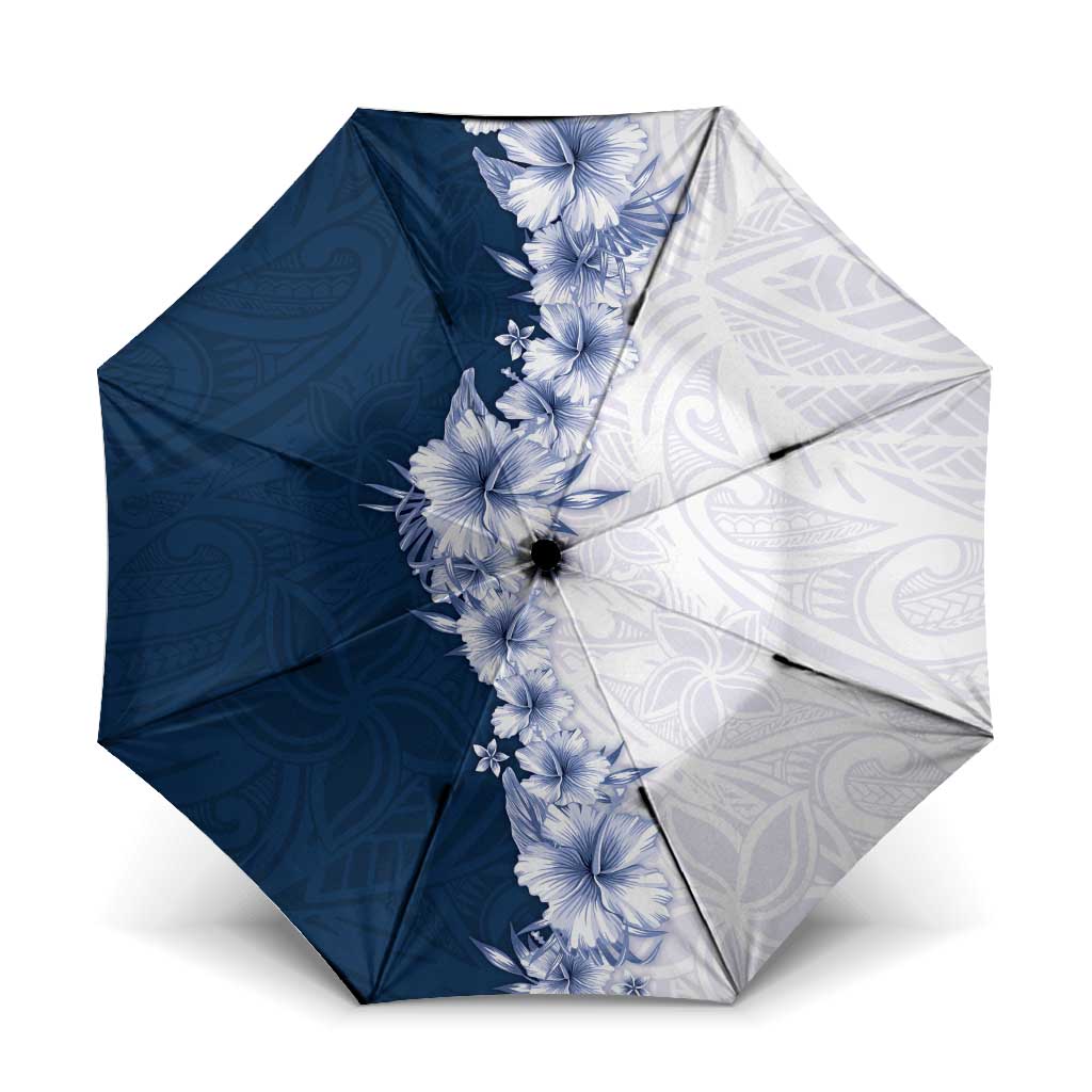 Hawaii Hibiscus Flowers Umbrella Blue Polynesian Pattern
