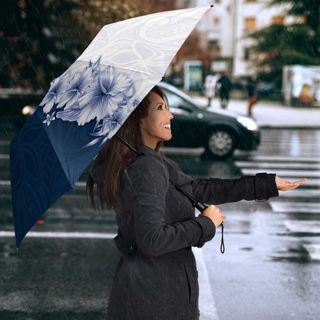 Hawaii Hibiscus Flowers Umbrella Blue Polynesian Pattern