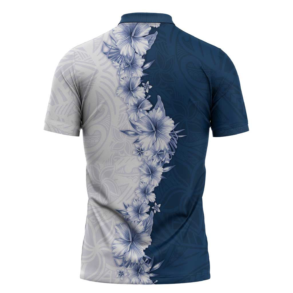 Hawaii Hibiscus Flowers Zipper Polo Shirt Blue Polynesian Pattern LT05 - Polynesian Pride