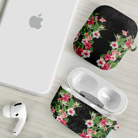 Hawaii Tropical Flowers AirPods Case Black Polynesian Tattoo Art