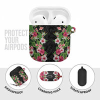 Hawaii Tropical Flowers AirPods Case Black Polynesian Tattoo Art