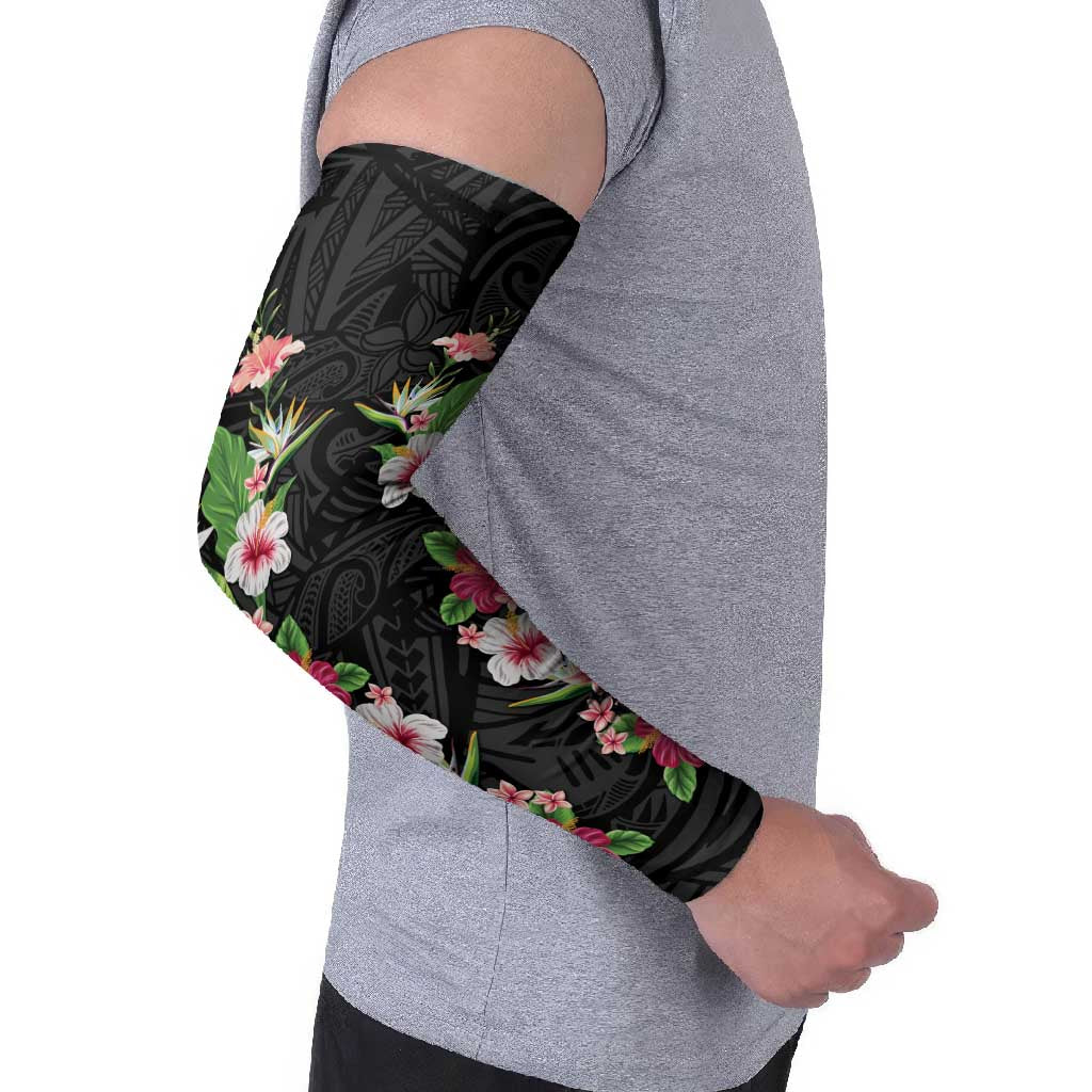 Hawaii Tropical Flowers Arm Sleeves Black Polynesian Tattoo Art