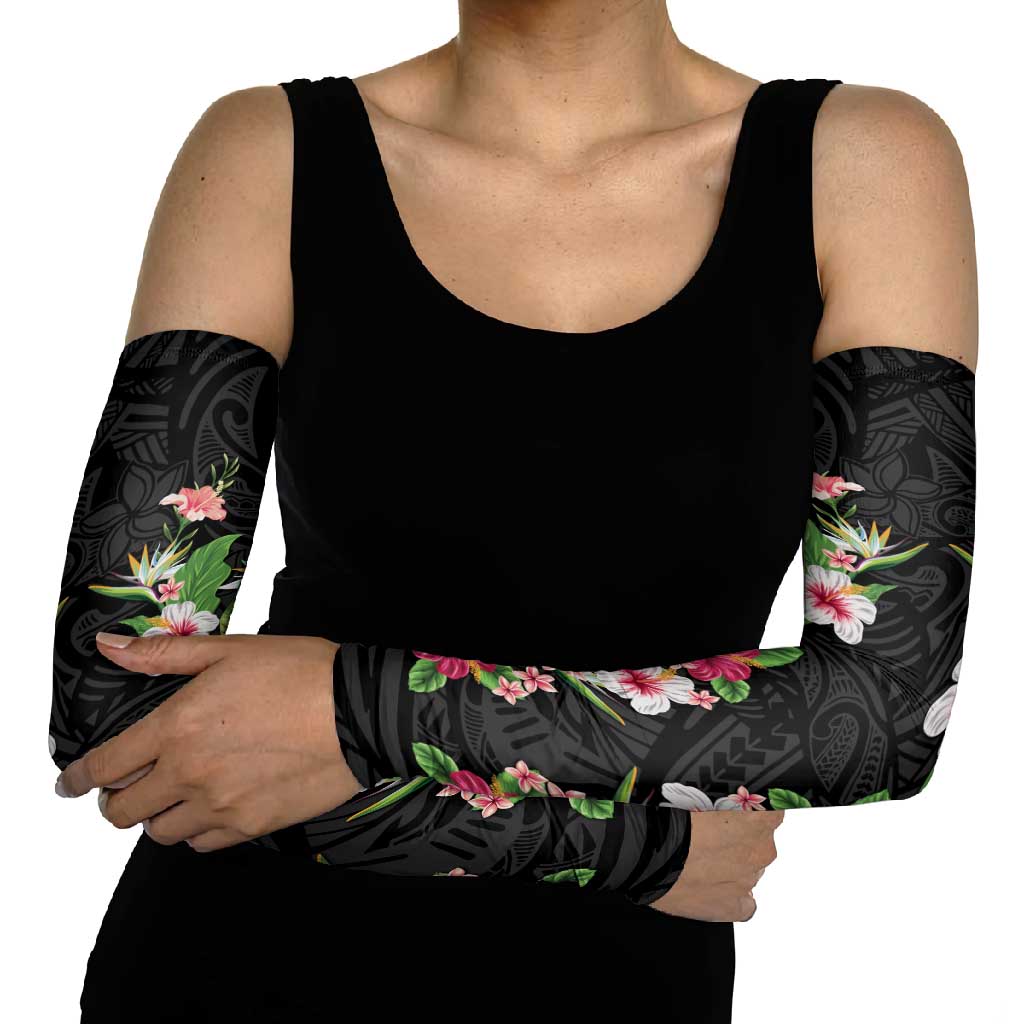 Hawaii Tropical Flowers Arm Sleeves Black Polynesian Tattoo Art