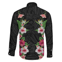 Hawaii Tropical Flowers Family Matching Summer Maxi Dress and Hawaiian Shirt Black Polynesian Tattoo Art