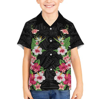 Hawaii Tropical Flowers Family Matching Summer Maxi Dress and Hawaiian Shirt Black Polynesian Tattoo Art