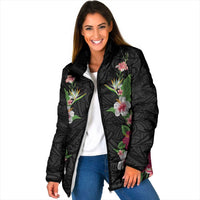 Hawaii Tropical Flowers Padded Jacket Black Polynesian Tattoo Art LT05 Women Black - Polynesian Pride