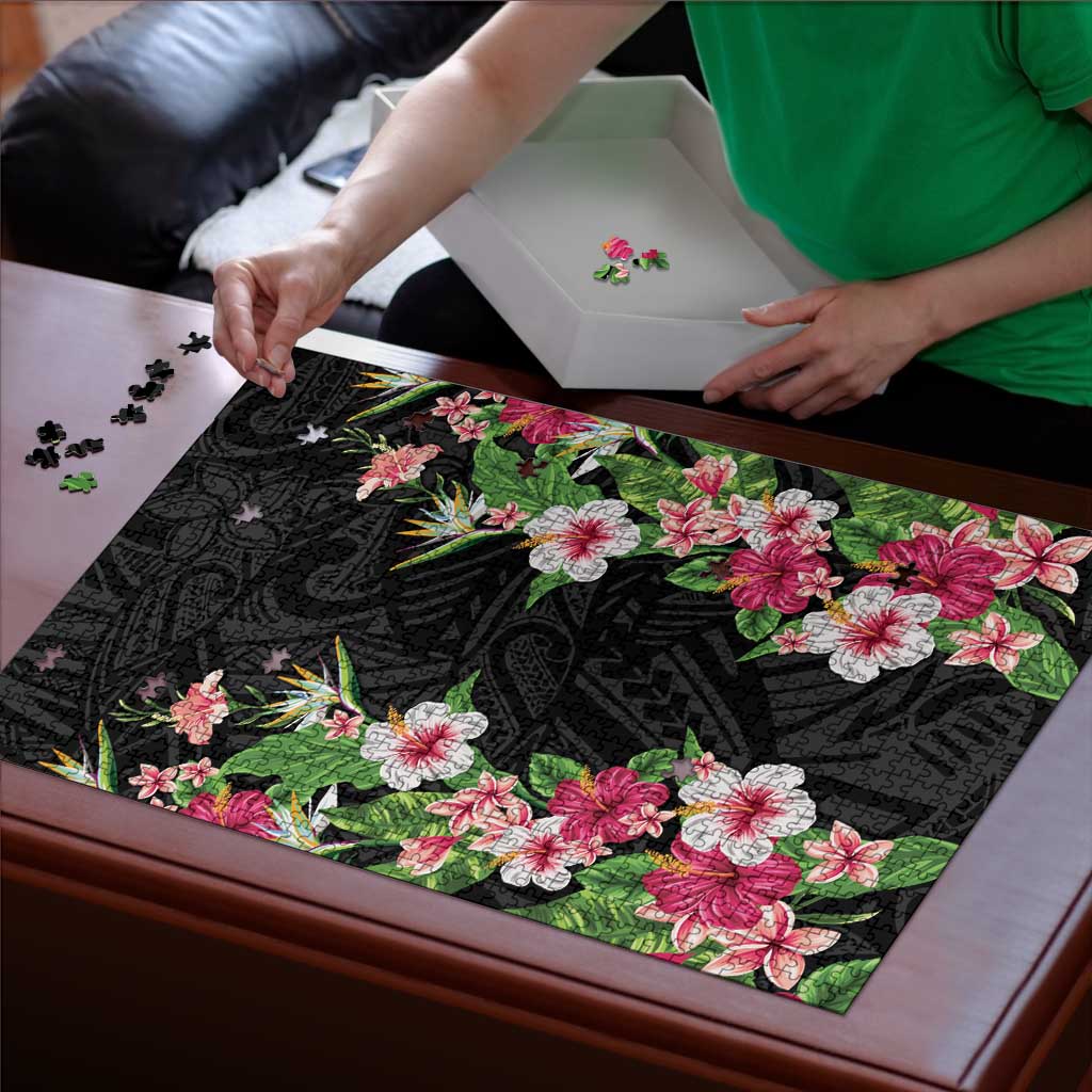 Hawaii Tropical Flowers Puzzle Black Polynesian Tattoo Art LT05 - Polynesian Pride