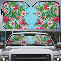 Hawaii Tropical Flowers Auto Sun Shade Sky Blue Polynesian Tattoo Art