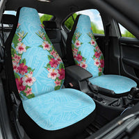 Hawaii Tropical Flowers Car Seat Cover Sky Blue Polynesian Tattoo Art