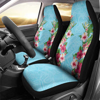 Hawaii Tropical Flowers Car Seat Cover Sky Blue Polynesian Tattoo Art