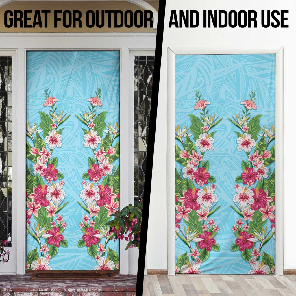 Hawaii Tropical Flowers Door Cover Sky Blue Polynesian Tattoo Art LT05 - Polynesian Pride