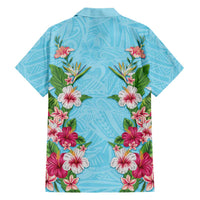 Hawaii Tropical Flowers Family Matching Summer Maxi Dress and Hawaiian Shirt Sky Blue Polynesian Tattoo Art