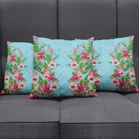 Hawaii Tropical Flowers Pillow Cover Sky Blue Polynesian Tattoo Art