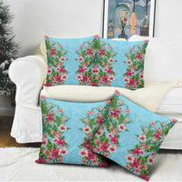 Hawaii Tropical Flowers Pillow Cover Sky Blue Polynesian Tattoo Art
