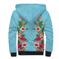 Hawaii Tropical Flowers Sherpa Hoodie Sky Blue Polynesian Tattoo Art