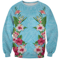 Hawaii Tropical Flowers Sweatshirt Sky Blue Polynesian Tattoo Art