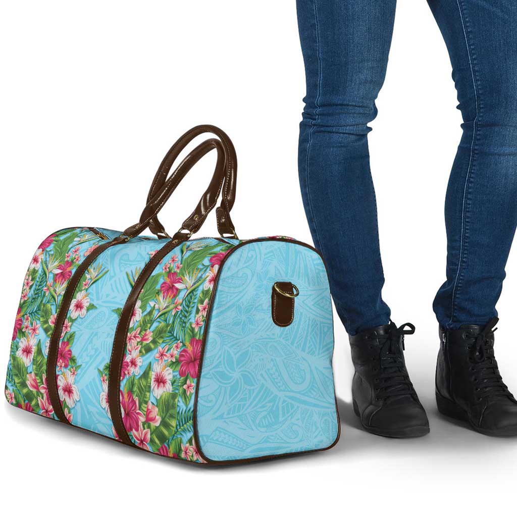 Hawaii Tropical Flowers Travel Bag Sky Blue Polynesian Tattoo Art LT05 - Polynesian Pride