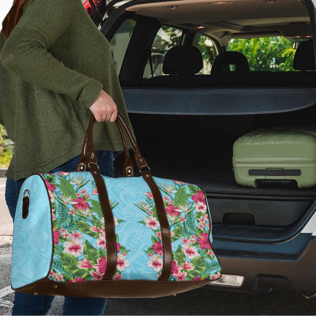 Hawaii Tropical Flowers Travel Bag Sky Blue Polynesian Tattoo Art LT05 - Polynesian Pride