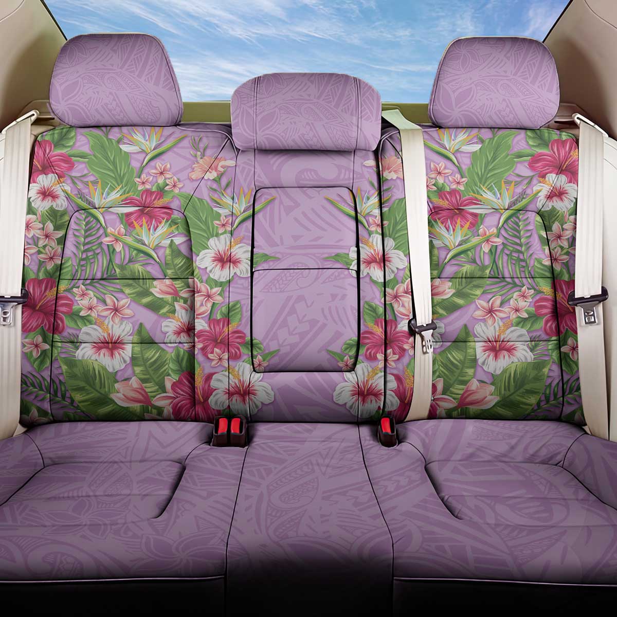 Hawaii Tropical Flowers Back Car Seat Cover Lavender Polynesian Tattoo Art