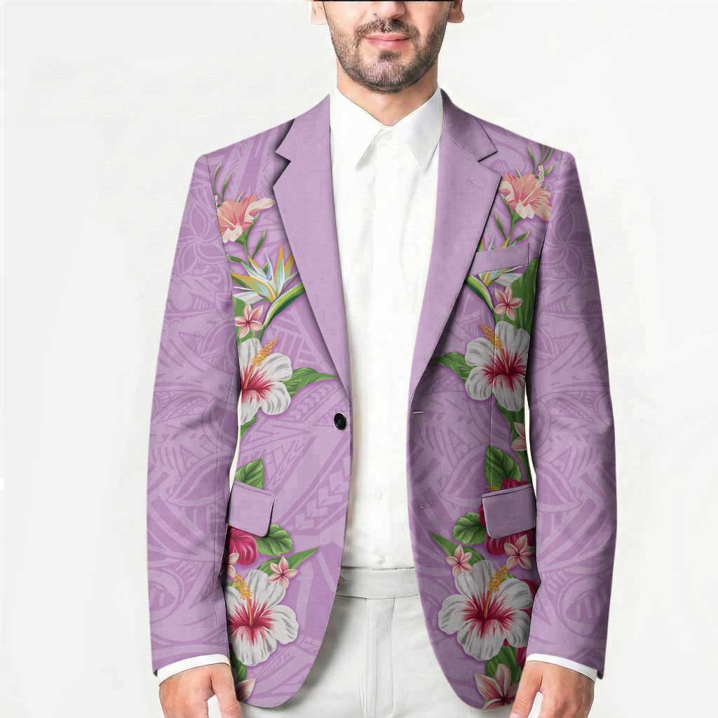 Hawaii Tropical Flowers Blazer Lavender Polynesian Tattoo Art LT05 - Polynesian Pride
