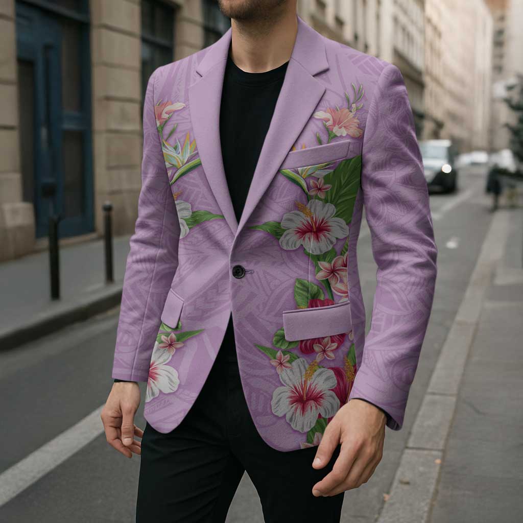 Hawaii Tropical Flowers Blazer Lavender Polynesian Tattoo Art LT05 - Polynesian Pride