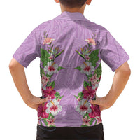 Hawaii Tropical Flowers Family Matching Off Shoulder Maxi Dress and Hawaiian Shirt Lavender Polynesian Tattoo Art