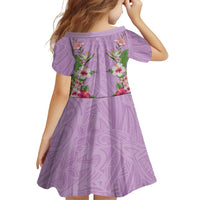 Hawaii Tropical Flowers Family Matching Off Shoulder Maxi Dress and Hawaiian Shirt Lavender Polynesian Tattoo Art