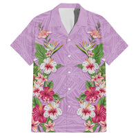 Hawaii Tropical Flowers Family Matching Off Shoulder Maxi Dress and Hawaiian Shirt Lavender Polynesian Tattoo Art