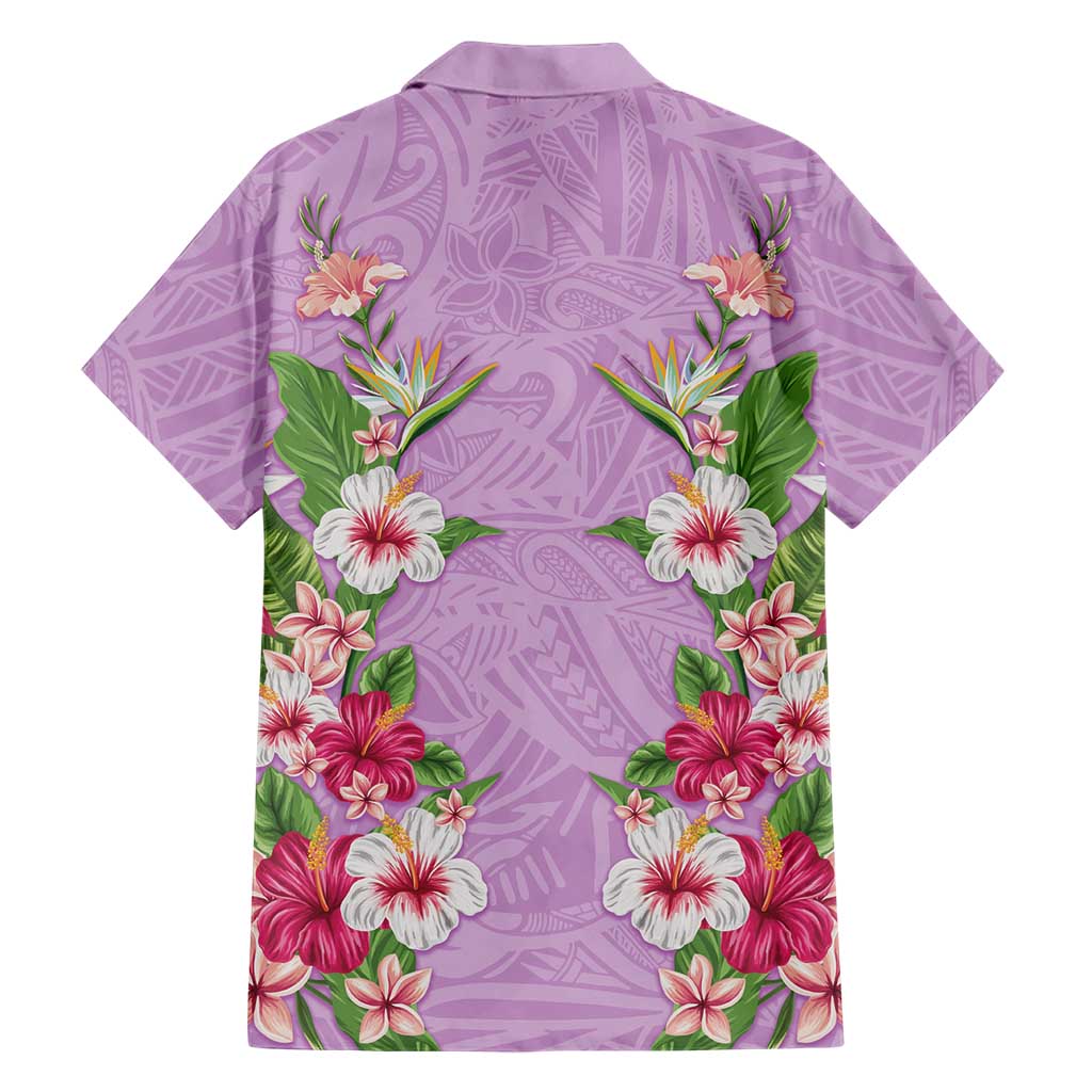 Hawaii Tropical Flowers Family Matching Off Shoulder Maxi Dress and Hawaiian Shirt Lavender Polynesian Tattoo Art