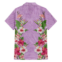 Hawaii Tropical Flowers Family Matching Off Shoulder Maxi Dress and Hawaiian Shirt Lavender Polynesian Tattoo Art