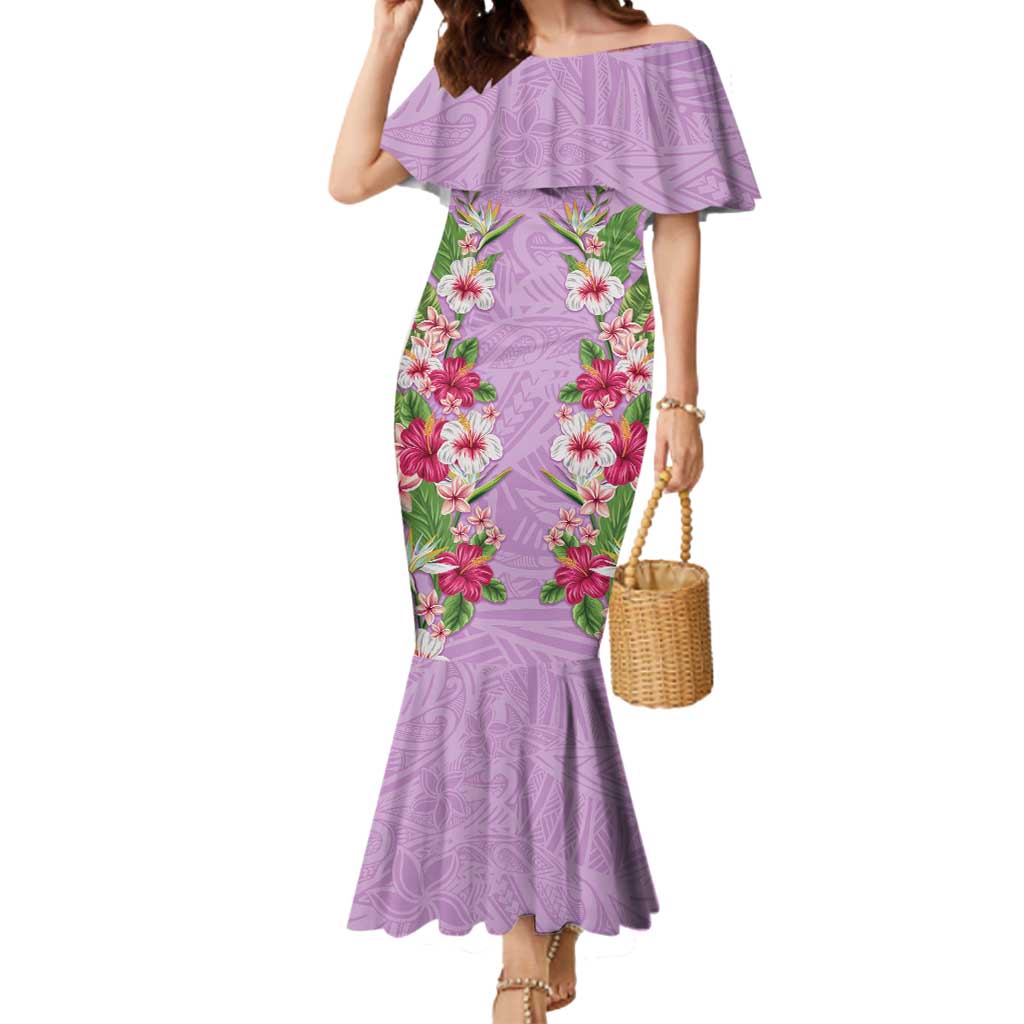 Hawaii Tropical Flowers Mermaid Dress Lavender Polynesian Tattoo Art LT05 Women Lavender - Polynesian Pride