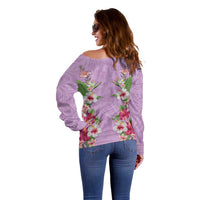 Hawaii Tropical Flowers Off Shoulder Sweater Lavender Polynesian Tattoo Art LT05 - Polynesian Pride